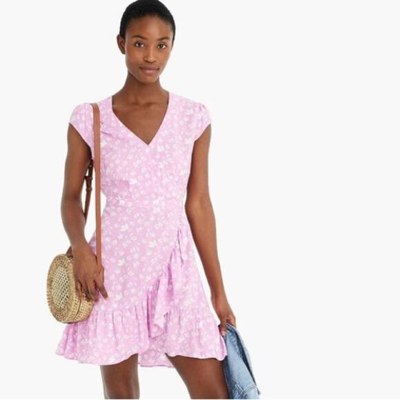 J.Crew Ruffle-Front Mini Dress in Soft Rayon Bubblegum Floral NEW - Picture 1 of 9